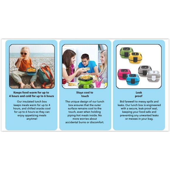 2pc BPA Free,Insulated Leak Proof Lunch Boxes for Adults and Kids,Cold and Hot - Picture 12 of 12